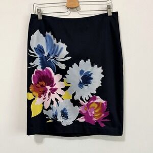 The Limited‎ Skirt 10 Navy Blue Floral Pencil Party Side Zip Cocktail Office NEW